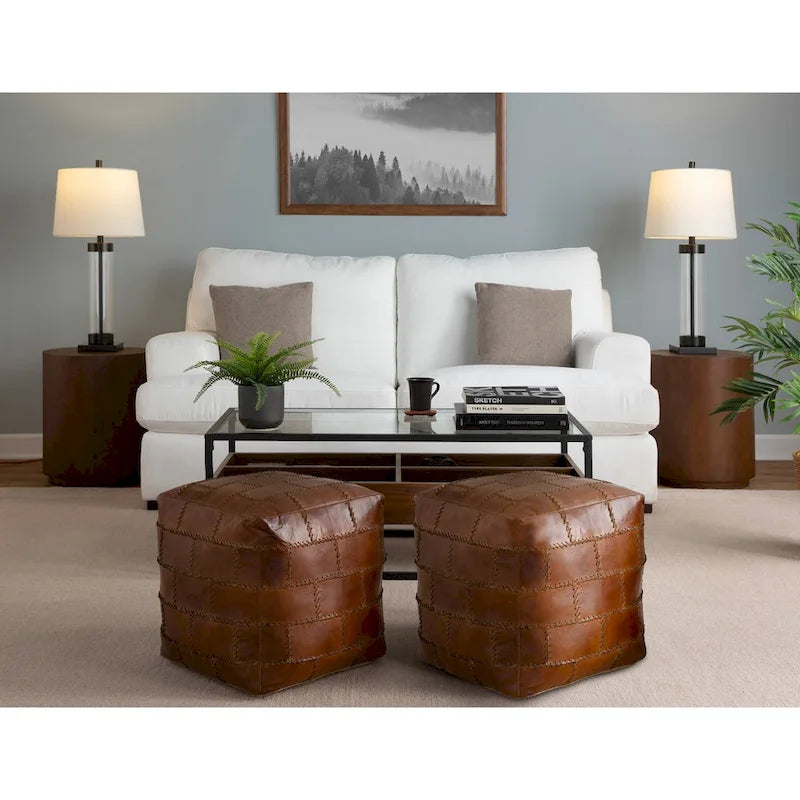 Carbon Loft Najah Patchwork Leather Industrial Pouf Ottoman