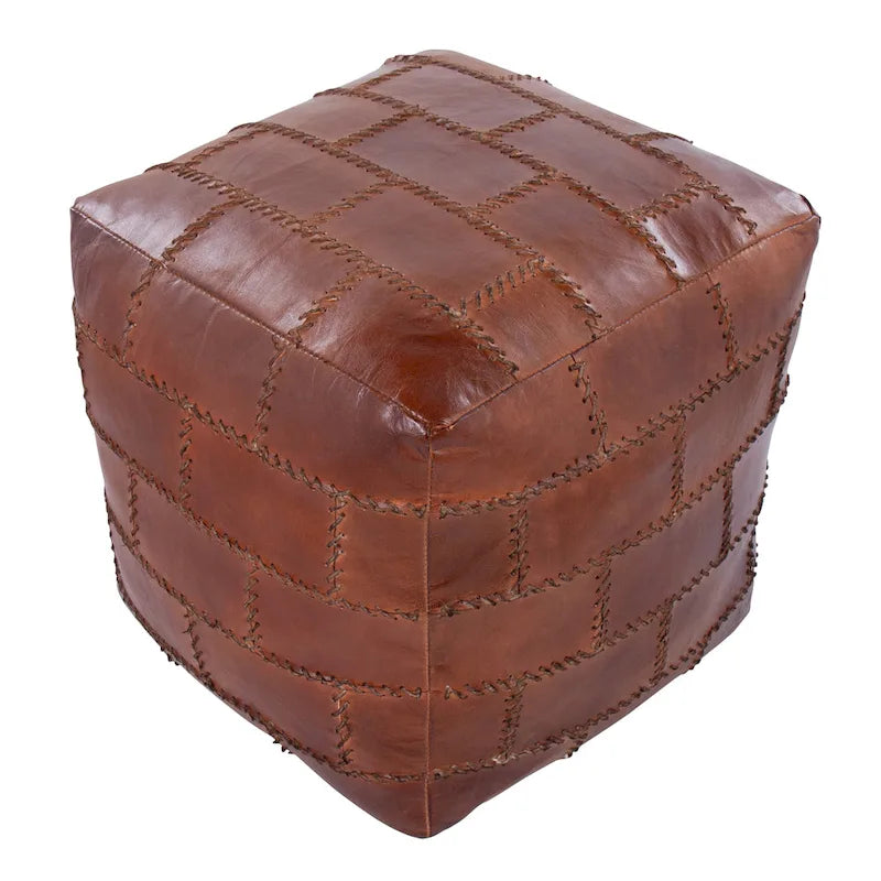 Carbon Loft Najah Patchwork Leather Industrial Pouf Ottoman