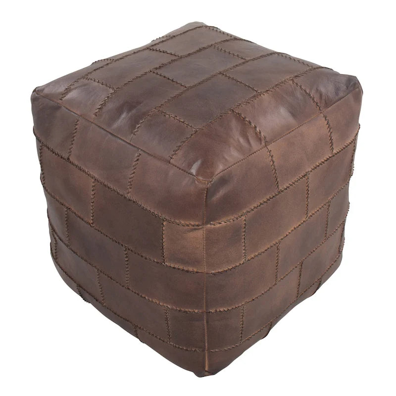Carbon Loft Najah Patchwork Leather Industrial Pouf Ottoman