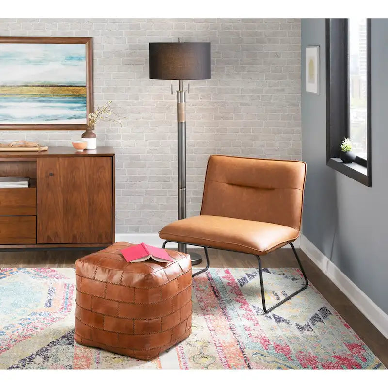 Carbon Loft Najah Patchwork Leather Industrial Pouf Ottoman