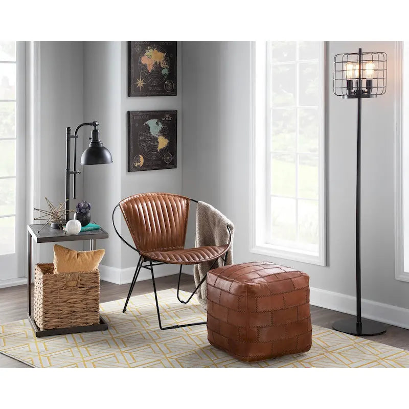 Carbon Loft Najah Patchwork Leather Industrial Pouf Ottoman