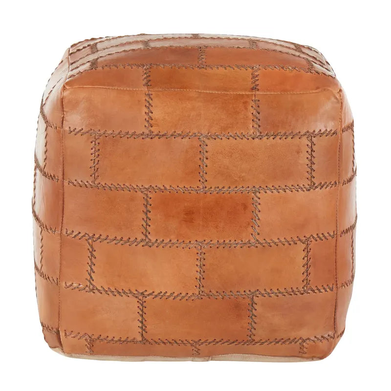 Carbon Loft Najah Patchwork Leather Industrial Pouf Ottoman