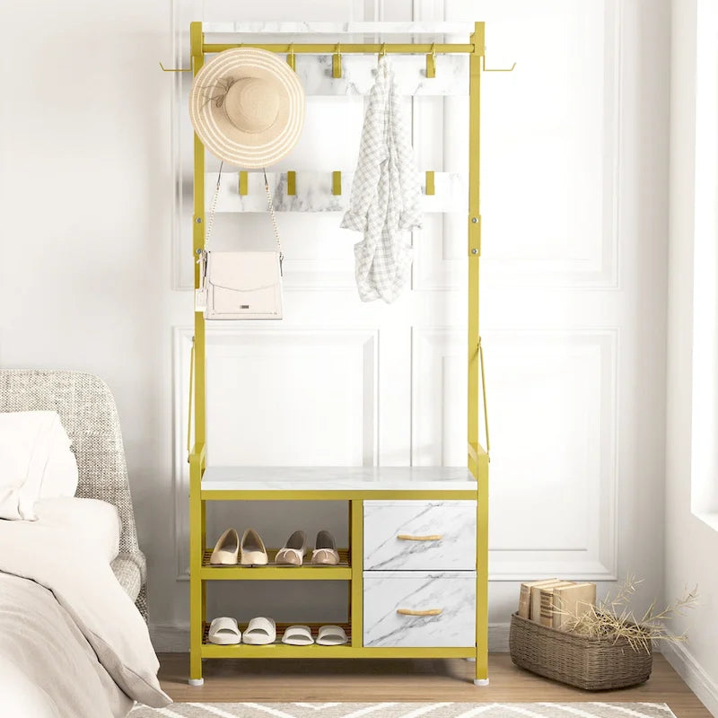 Hall Tree with Bench, Can Divided into freestanding Shoe Bench and Wall Rack