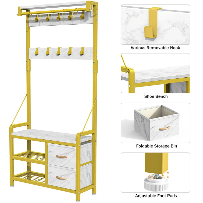 Hall Tree with Bench, Can Divided into freestanding Shoe Bench and Wall Rack