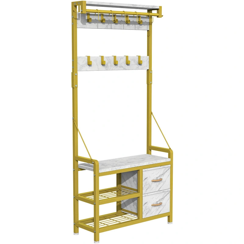 Hall Tree with Bench, Can Divided into freestanding Shoe Bench and Wall Rack