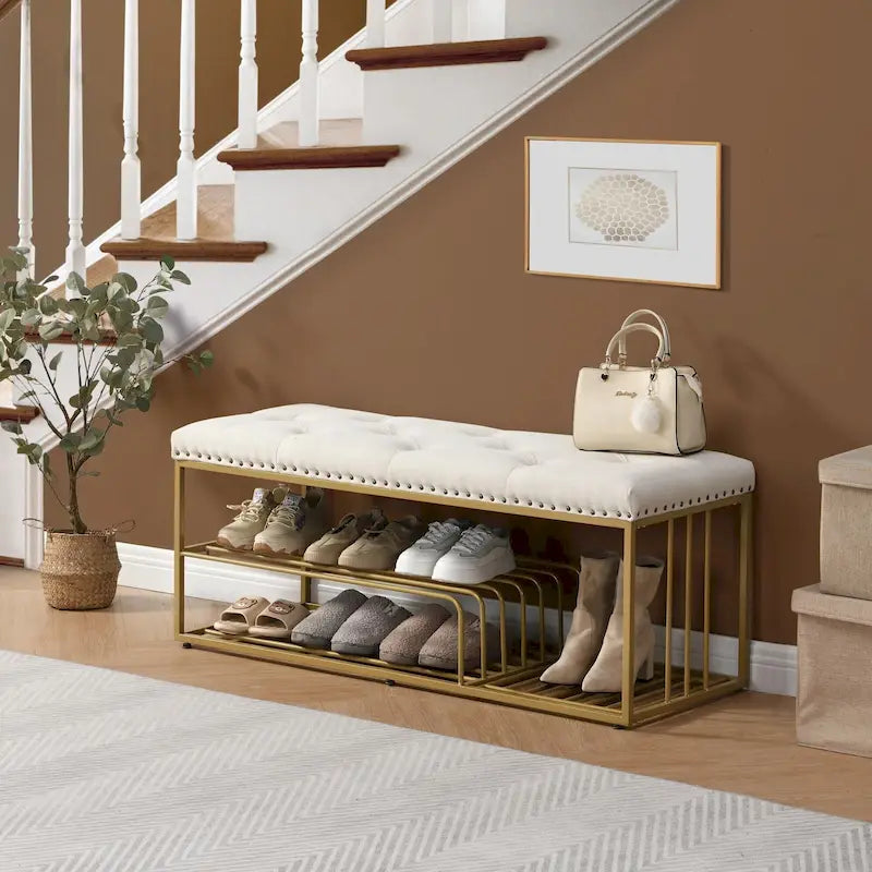 Hausfame Upholstery Shoes Bench-Entryway Shoe Storage with Tufted Padded Seat