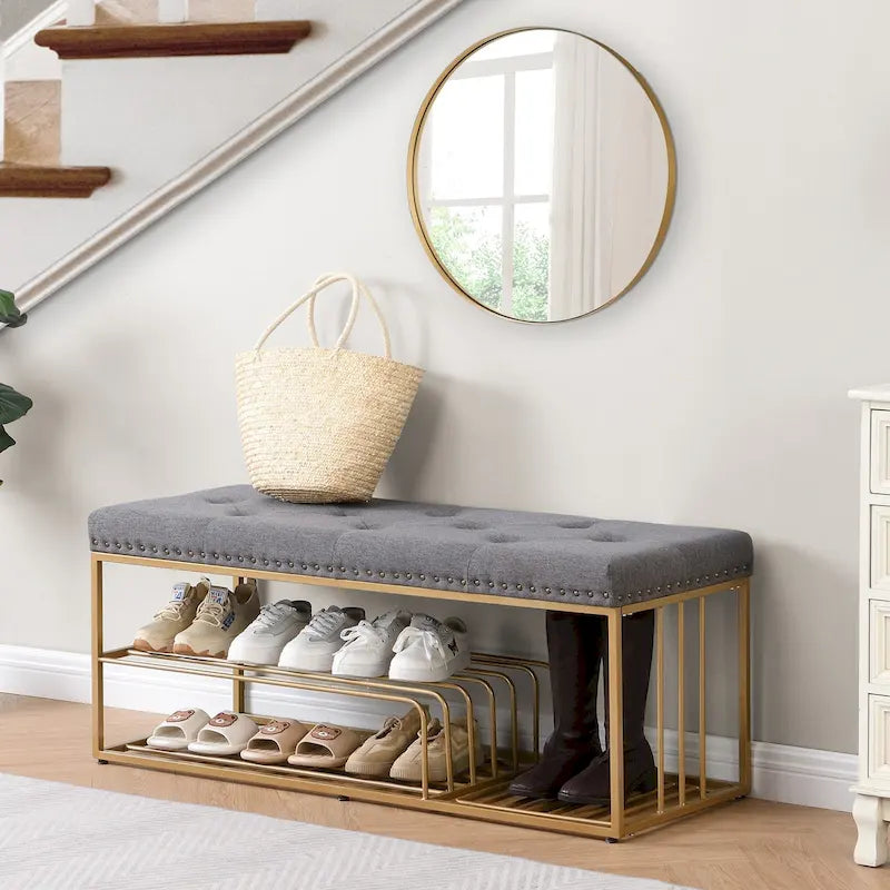 Hausfame Upholstery Shoes Bench-Entryway Shoe Storage with Tufted Padded Seat