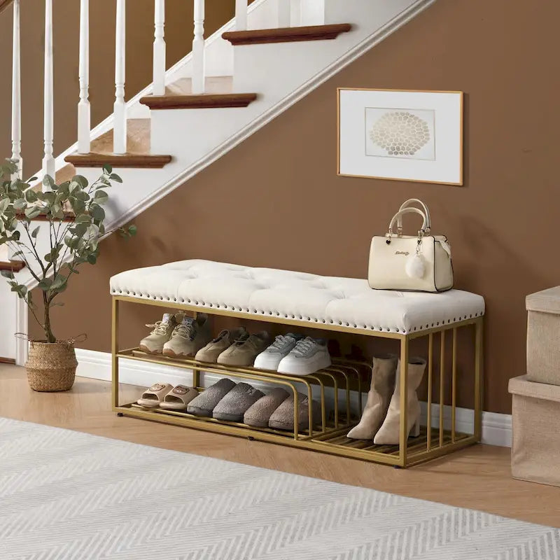 Hausfame Upholstery Shoes Bench-Entryway Shoe Storage with Tufted Padded Seat