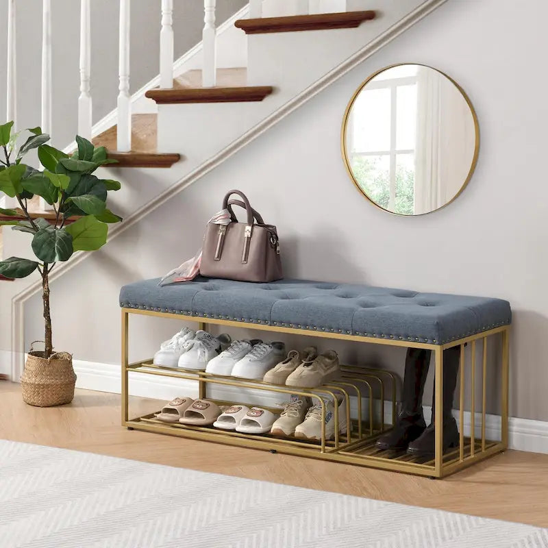 Hausfame Upholstery Shoes Bench-Entryway Shoe Storage with Tufted Padded Seat