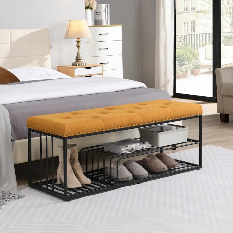 Hausfame Upholstery Shoes Bench-Entryway Shoe Storage with Tufted Padded Seat