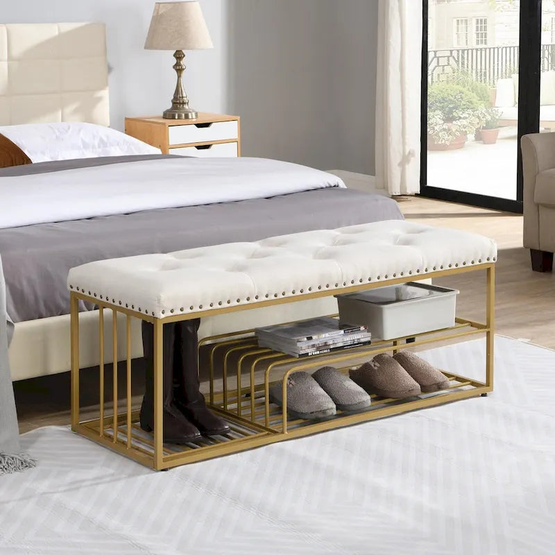 Hausfame Upholstery Shoes Bench-Entryway Shoe Storage with Tufted Padded Seat