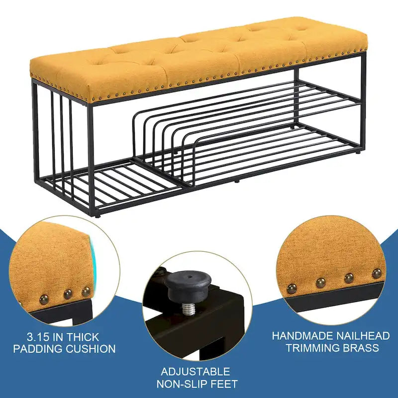 Hausfame Upholstery Shoes Bench-Entryway Shoe Storage with Tufted Padded Seat