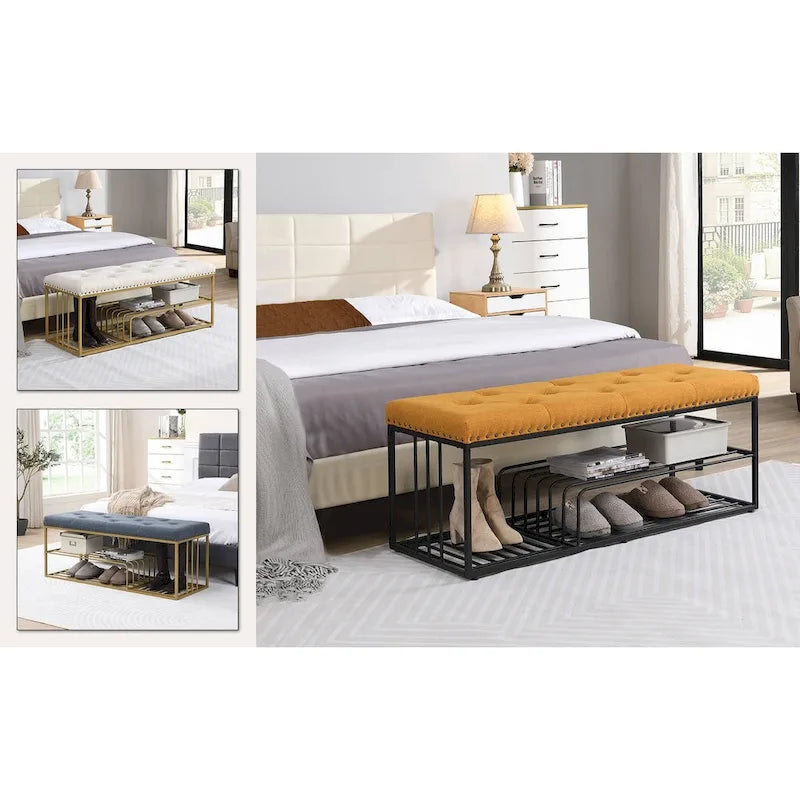 Hausfame Upholstery Shoes Bench-Entryway Shoe Storage with Tufted Padded Seat
