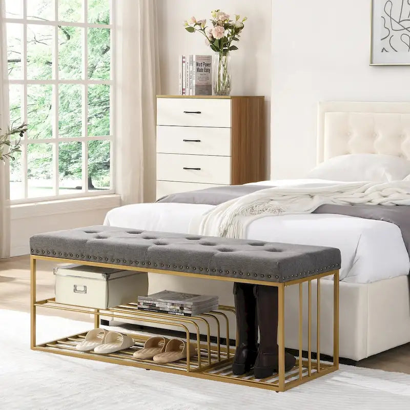 Hausfame Upholstery Shoes Bench-Entryway Shoe Storage with Tufted Padded Seat