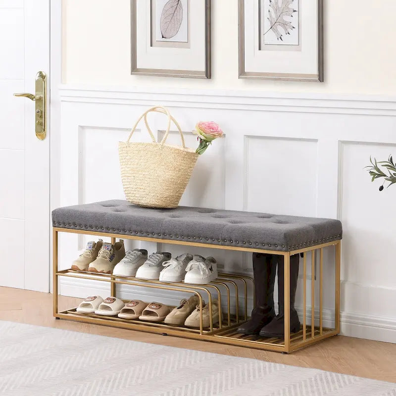 Hausfame Upholstery Shoes Bench-Entryway Shoe Storage with Tufted Padded Seat