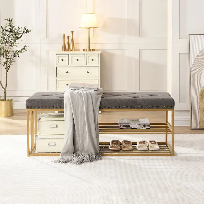 Hausfame Upholstery Shoes Bench-Entryway Shoe Storage with Tufted Padded Seat