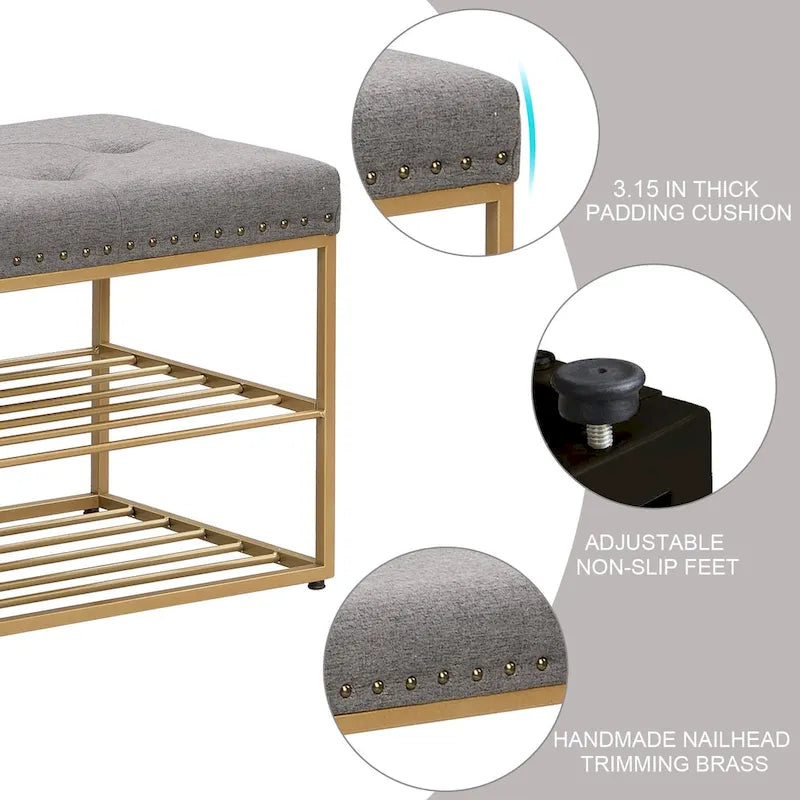 Hausfame Upholstery Shoes Bench-Entryway Shoe Storage with Tufted Padded Seat