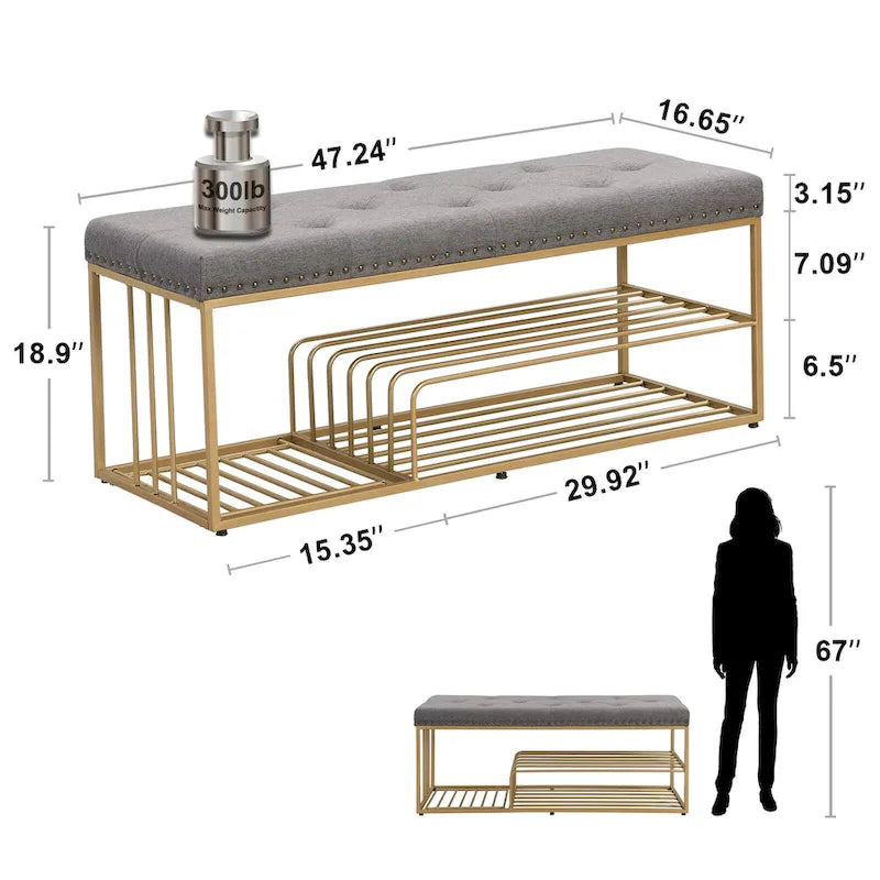 Hausfame Upholstery Shoes Bench-Entryway Shoe Storage with Tufted Padded Seat