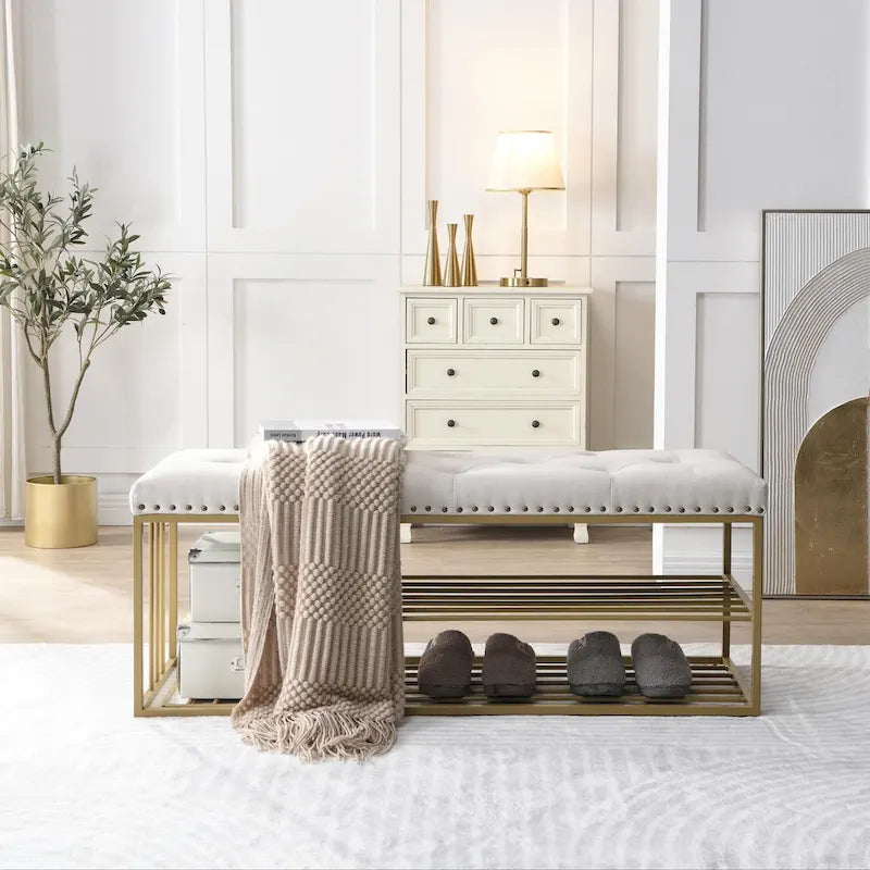 Hausfame Upholstery Shoes Bench-Entryway Shoe Storage with Tufted Padded Seat