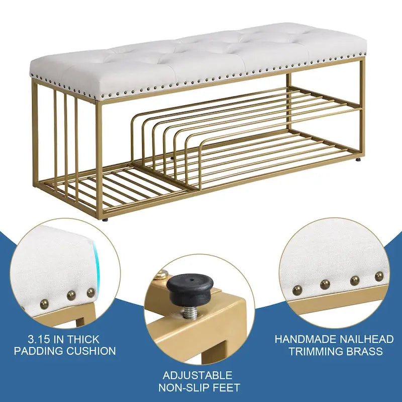 Hausfame Upholstery Shoes Bench-Entryway Shoe Storage with Tufted Padded Seat