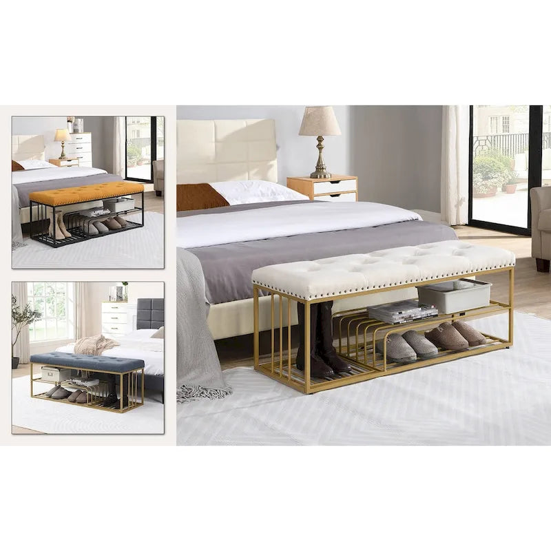 Hausfame Upholstery Shoes Bench-Entryway Shoe Storage with Tufted Padded Seat