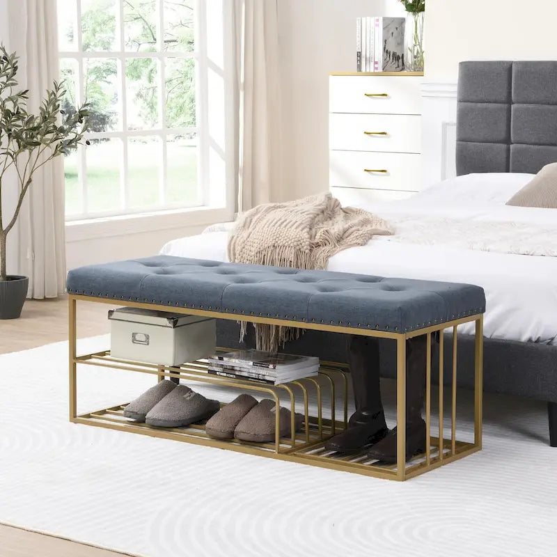 Hausfame Upholstery Shoes Bench-Entryway Shoe Storage with Tufted Padded Seat