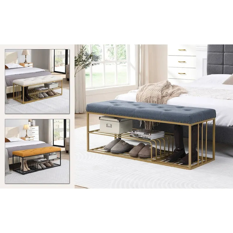 Hausfame Upholstery Shoes Bench-Entryway Shoe Storage with Tufted Padded Seat