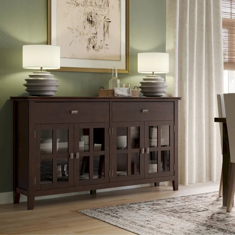 WYNDENHALL Stratford 60 Wide Solid Wood Transitional Large 4 Door Sideboard Buffet - 17d x 60w x 34h