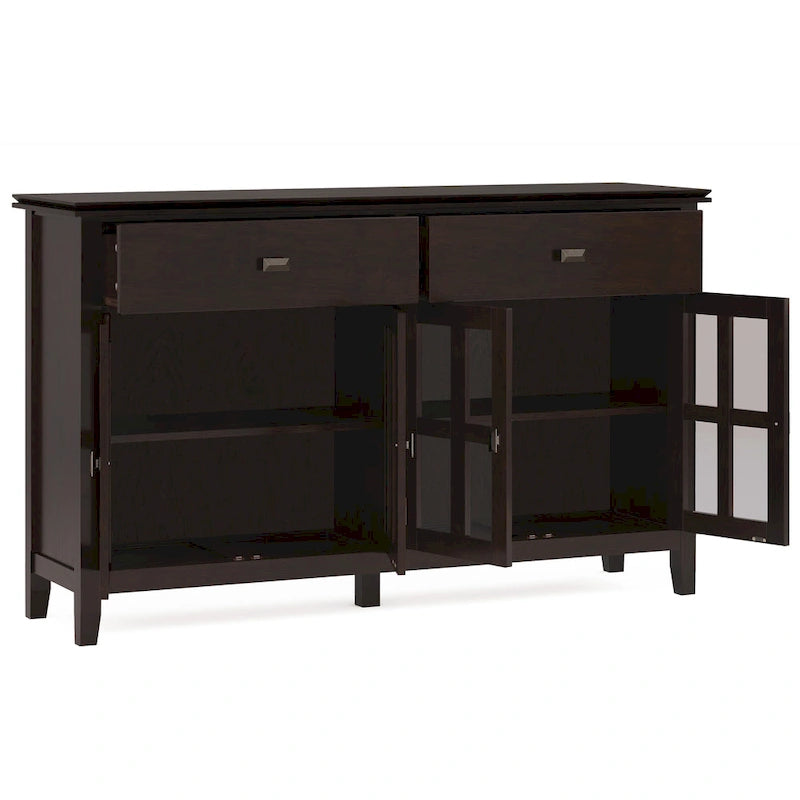 WYNDENHALL Stratford 60 Wide Solid Wood Transitional Large 4 Door Sideboard Buffet - 17d x 60w x 34h