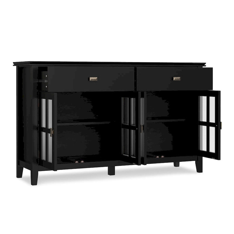 WYNDENHALL Stratford 60 Wide Solid Wood Transitional Large 4 Door Sideboard Buffet - 17d x 60w x 34h