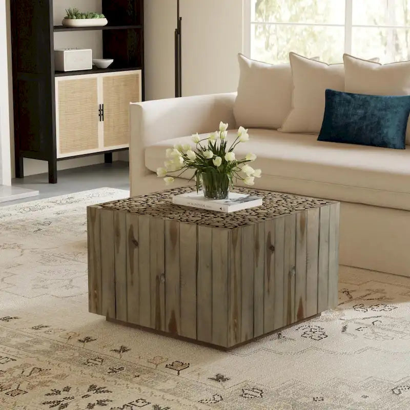 Natural Solid Wood Branch Bundle Square Cube Table by East at Main