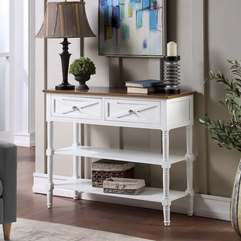Convenience Concepts Country Oxford 2 Drawer Console Table with Shelves