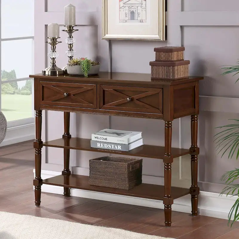 Convenience Concepts Country Oxford 2 Drawer Console Table with Shelves
