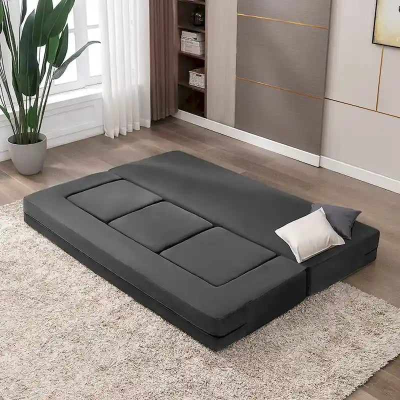 Mixoy Queen Convertible Velvet Futon Sofa Bed with 3 Ottomans,Memory Foam,Foldable Mattress Floor Couch Sofa