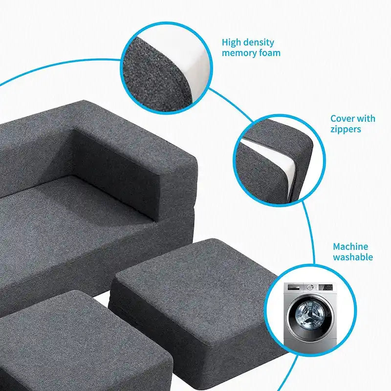 Mixoy Queen Convertible Velvet Futon Sofa Bed with 3 Ottomans,Memory Foam,Foldable Mattress Floor Couch Sofa