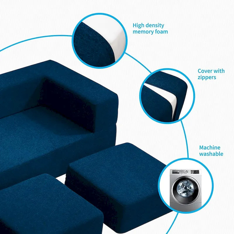 Mixoy Queen Convertible Velvet Futon Sofa Bed with 3 Ottomans,Memory Foam,Foldable Mattress Floor Couch Sofa