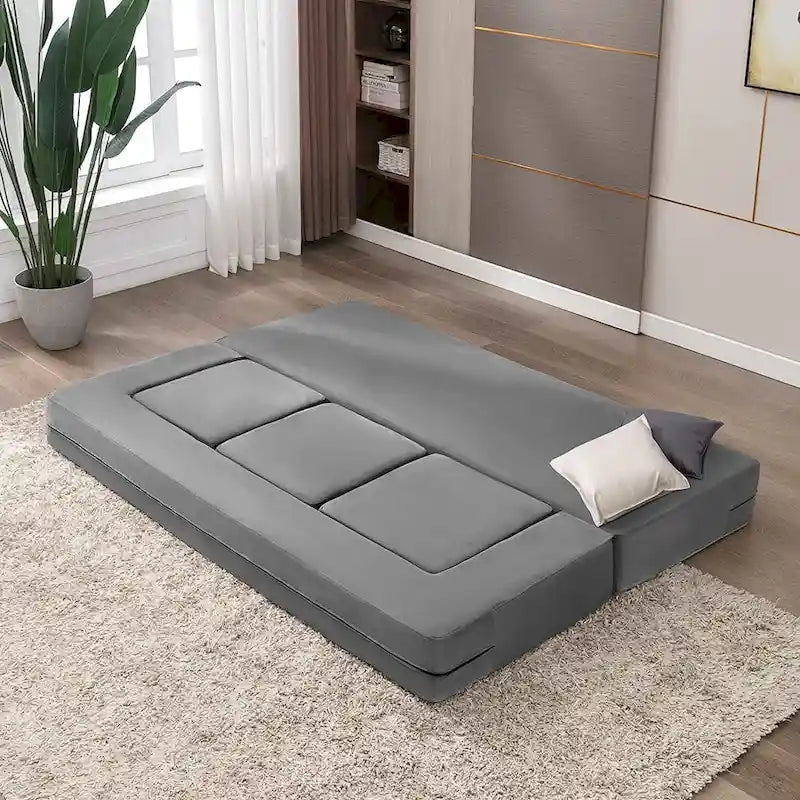 Mixoy Queen Convertible Velvet Futon Sofa Bed with 3 Ottomans,Memory Foam,Foldable Mattress Floor Couch Sofa