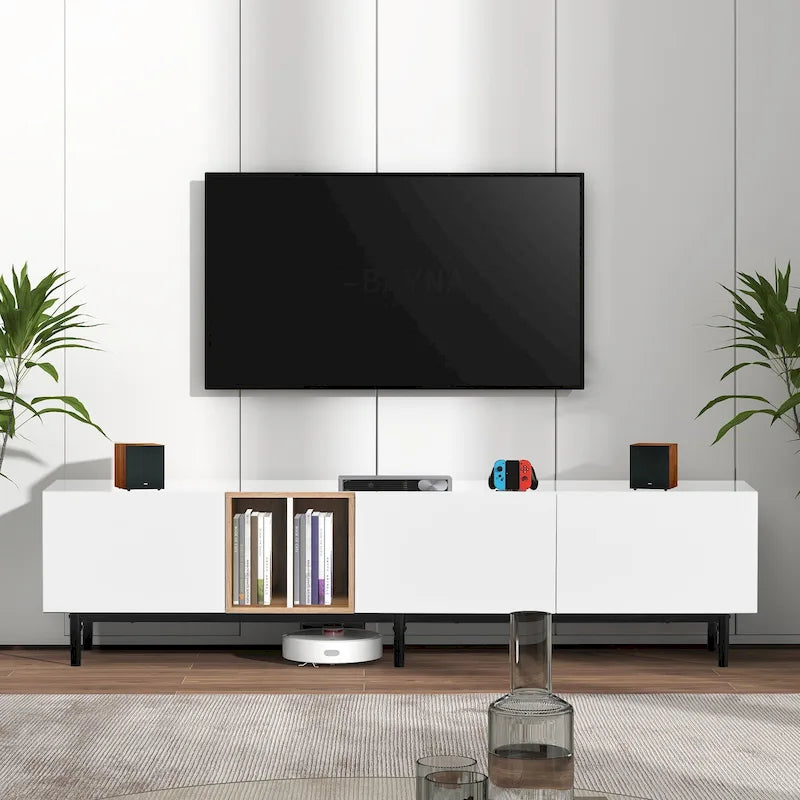 Modern TV Stand for 80 TV with 3 Doors, Media Console Table, Entertainment Center with Large Storage Cabinet for Living Room