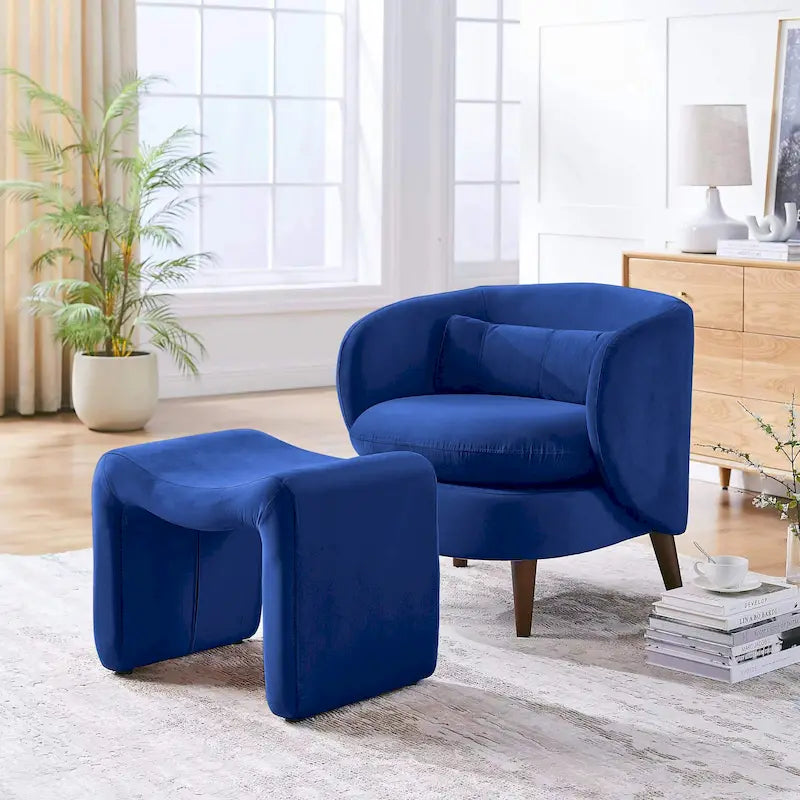 VANOMi Upholstered Pouf, Mid-Century Modern Ottoman, Cometemporary Foot Stool For Living Room Extra Vanity Seat For Small Space