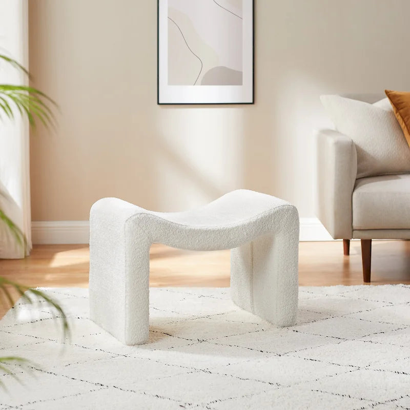 VANOMi Upholstered Pouf, Mid-Century Modern Ottoman, Cometemporary Foot Stool For Living Room Extra Vanity Seat For Small Space