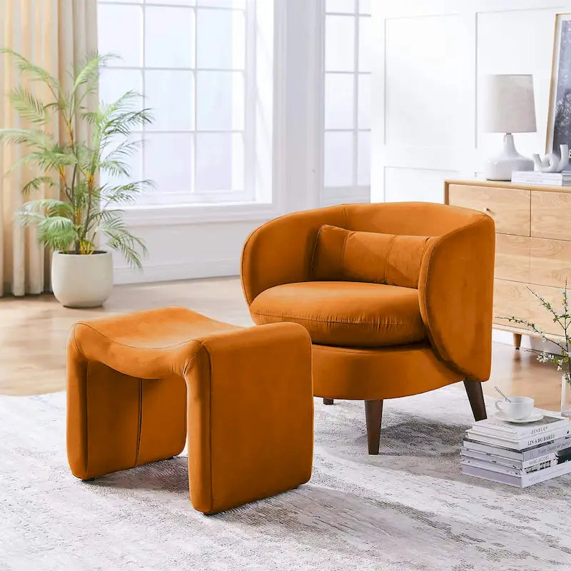 VANOMi Upholstered Pouf, Mid-Century Modern Ottoman, Cometemporary Foot Stool For Living Room Extra Vanity Seat For Small Space