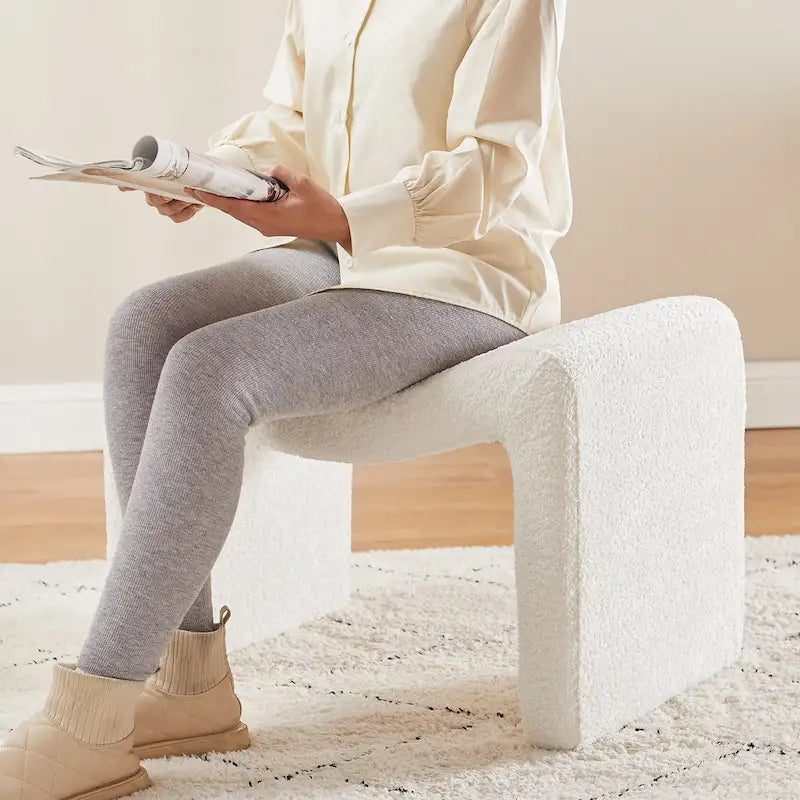 VANOMi Upholstered Pouf, Mid-Century Modern Ottoman, Cometemporary Foot Stool For Living Room Extra Vanity Seat For Small Space
