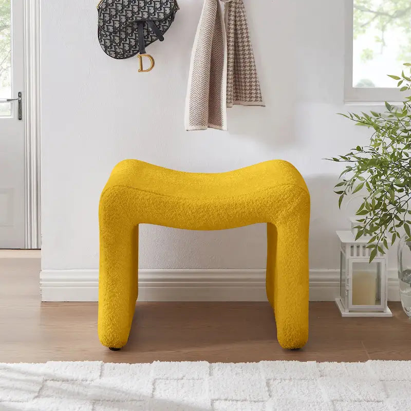 VANOMi Upholstered Pouf, Mid-Century Modern Ottoman, Cometemporary Foot Stool For Living Room Extra Vanity Seat For Small Space