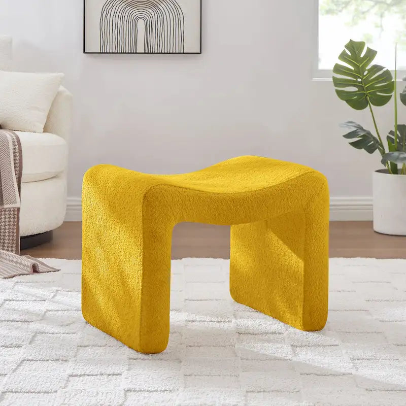 VANOMi Upholstered Pouf, Mid-Century Modern Ottoman, Cometemporary Foot Stool For Living Room Extra Vanity Seat For Small Space