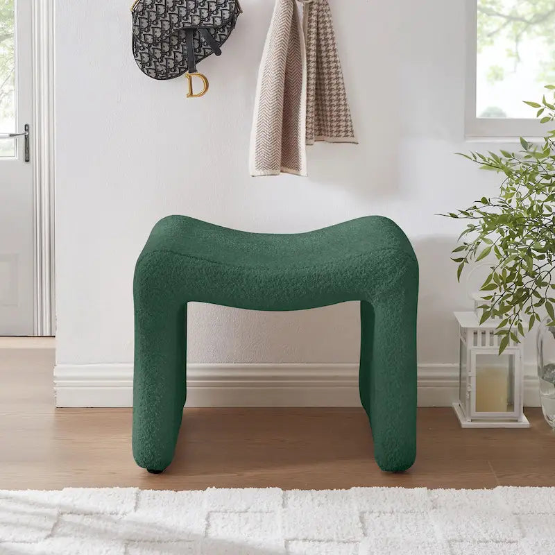 VANOMi Upholstered Pouf, Mid-Century Modern Ottoman, Cometemporary Foot Stool For Living Room Extra Vanity Seat For Small Space