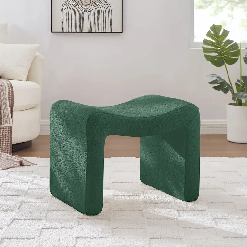 VANOMi Upholstered Pouf, Mid-Century Modern Ottoman, Cometemporary Foot Stool For Living Room Extra Vanity Seat For Small Space
