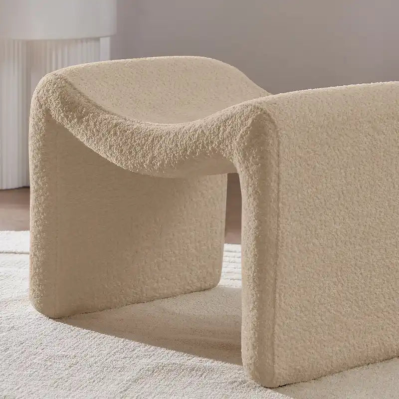 VANOMi Upholstered Pouf, Mid-Century Modern Ottoman, Cometemporary Foot Stool For Living Room Extra Vanity Seat For Small Space