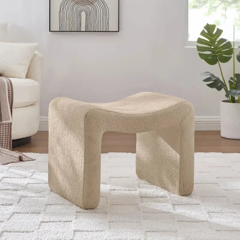 VANOMi Upholstered Pouf, Mid-Century Modern Ottoman, Cometemporary Foot Stool For Living Room Extra Vanity Seat For Small Space