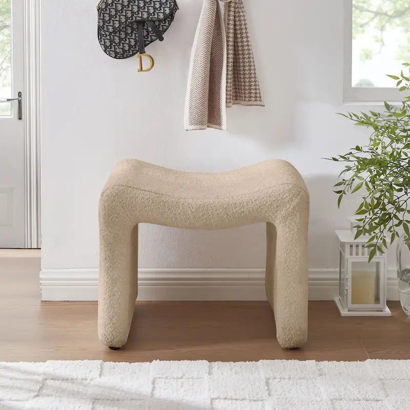 VANOMi Upholstered Pouf, Mid-Century Modern Ottoman, Cometemporary Foot Stool For Living Room Extra Vanity Seat For Small Space