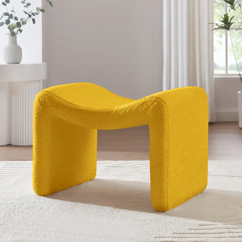 VANOMi Upholstered Pouf, Mid-Century Modern Ottoman, Cometemporary Foot Stool For Living Room Extra Vanity Seat For Small Space